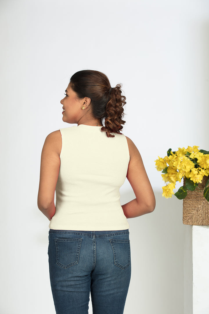 Crop Tops - Sleeveless & Closed neck - Cream