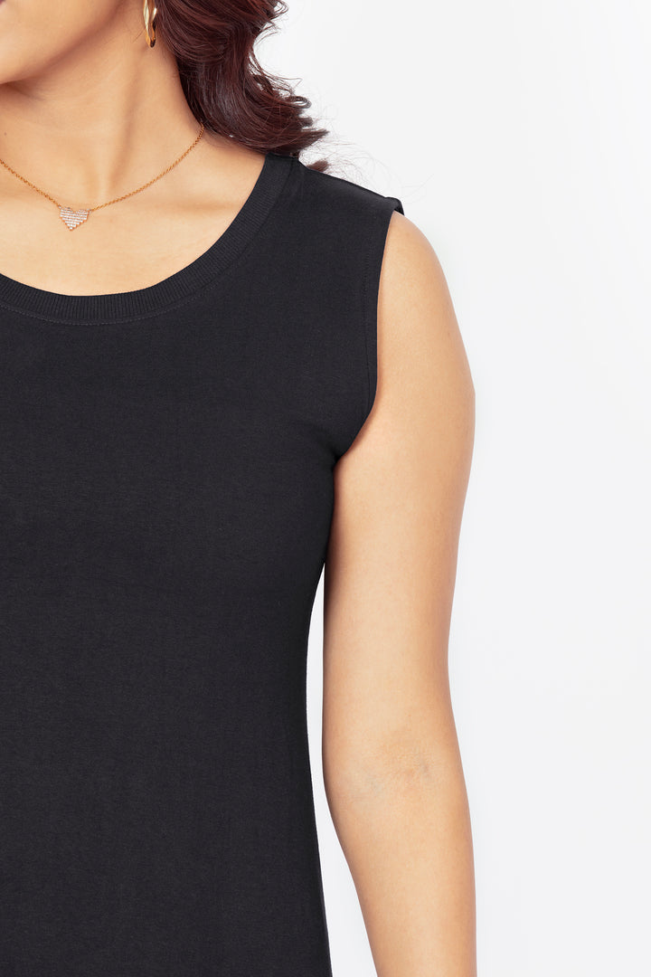 Flattering Sleeveless A-Line Dress for women - Black