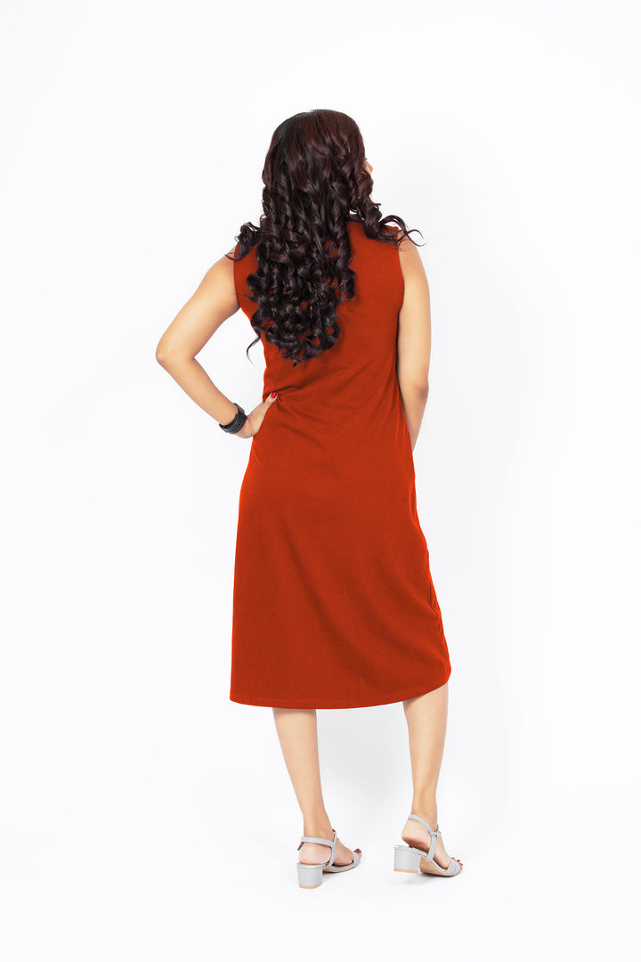 Flattering Sleeveless A-Line Dress for women - Rust
