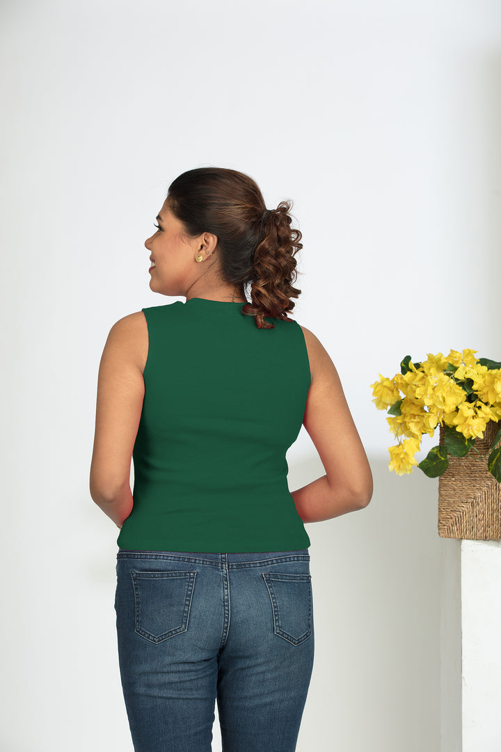 Crop Tops - Sleeveless & Closed neck - Bottle Green