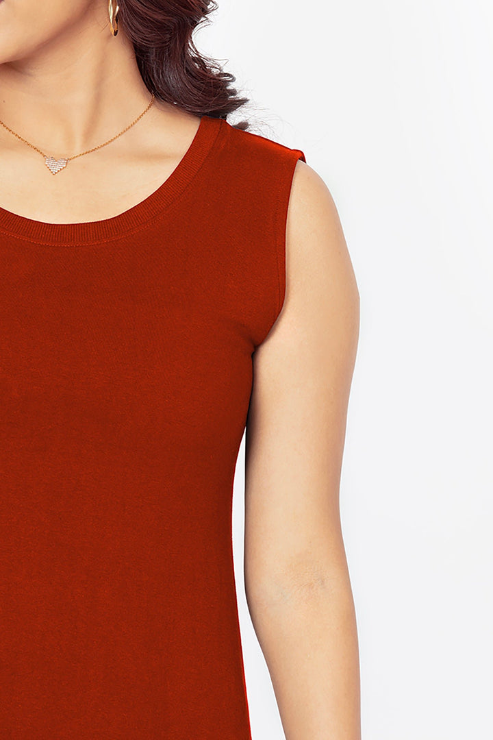 Flattering Sleeveless A-Line Dress for women - Rust