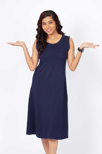 Flattering Sleeveless A-Line Dress for women - Navy Blue