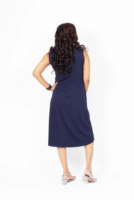 Flattering Sleeveless A-Line Dress for women - Navy Blue