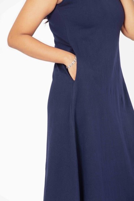 Flattering Sleeveless A-Line Dress for women - Navy Blue