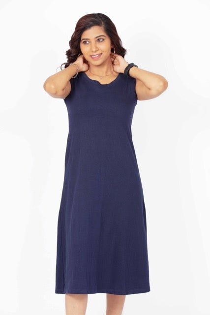 Flattering Sleeveless A-Line Dress for women - Navy Blue