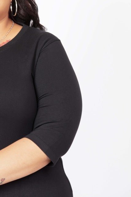 Flattering Elbow Sleeved A-Line Dress for Women - Black