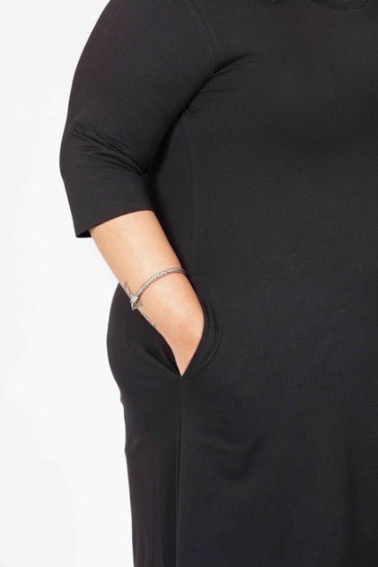 Flattering Elbow Sleeved A-Line Dress for Women - Black